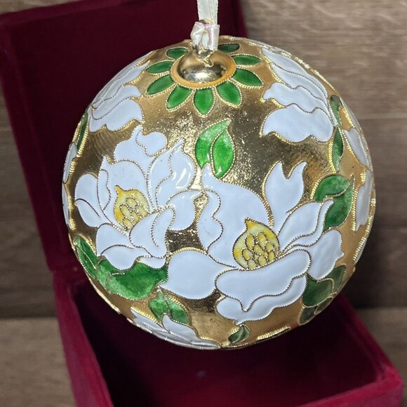 Cloisonné Ornament 2002 Dillards Christmas Tree Decor Red Velvet Box Included - Picture 4 of 12